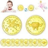 VEEKAY Zahnfee Münzen,10 Stück Zahnfee Goldtaler,Tooth Fairy Coins,Zahnfee Geschenk,Goldmünzen Kinder,Verlorenen Zahn Kinder Geschenke Souvenir,Gedenkmünze,Zahnfee Geschenke Ideen für Mädchen Junge